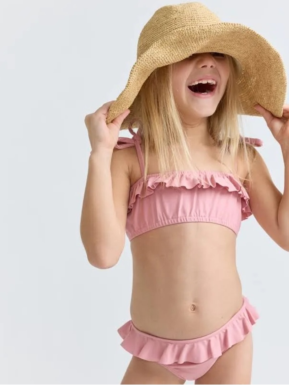 MINNOW Girls' Pink Ruffle Bikini Set - Cute Swim Two-Piece